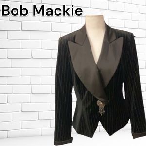 Mackie by Bob Mackie Black Velvet blazer with diamond brooch button